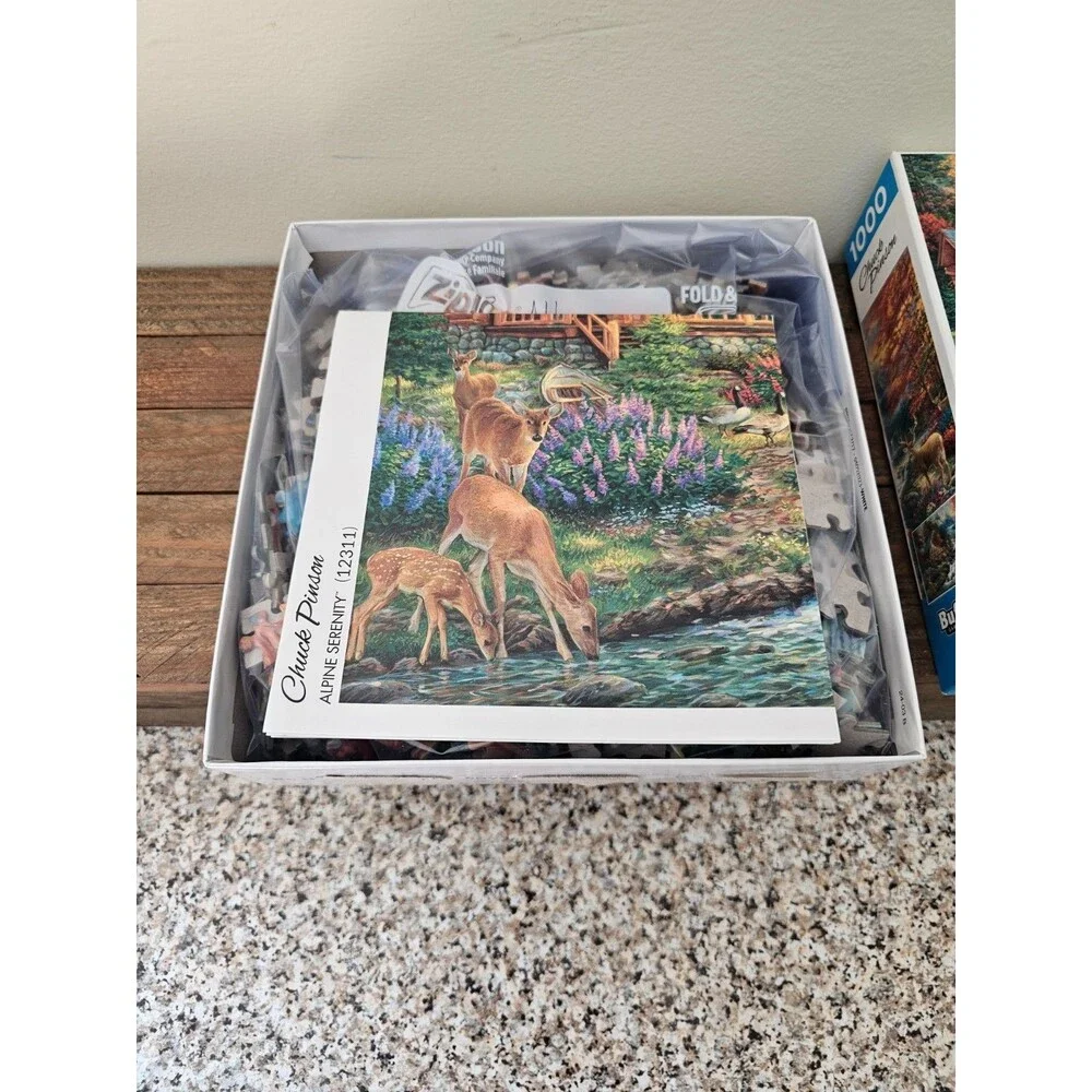 Buffalo Alpine Serenity 1000 Pc Jigsaw Puzzle Scenic Deer Waterfall Chuck Pinson